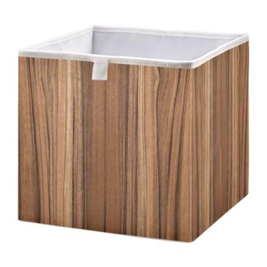 Imagem de WELLDAY Cesto de armazenamento, padrão de madeira teca, dobrável, 28 x 28 x 28 cm, organizador de decoração de casa, para prateleiras, armário, lavanderia, berçário
