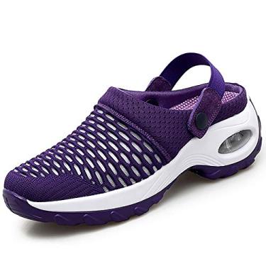 Imagem de Trsorini Mules Tamancos Femininos Plataforma Com Almofada De Ar Tênis Malha Sandálias Verão Feminino Sapatos Praia Leves Pantufas Para Caminhada Roxo Tamanho 7.5