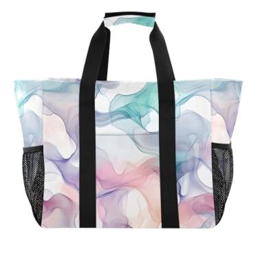 Imagem de Wassud Sacos de compras reutilizáveis de arte Gentle Swirls grande bolsa organizadora de lona à prova d'água para praia, piquenique, lavanderia, viagem