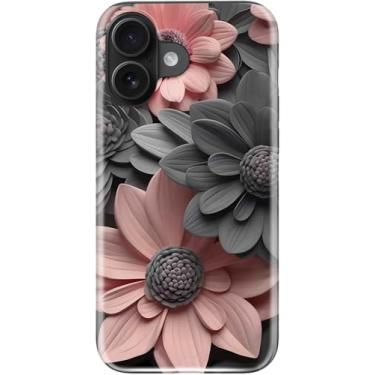 Imagem de LUMARKE Capa fofa para iPhone 16 - Compatível com carregamento sem fio - Silicone macio de camada dupla + capa rígida - Design floral moderno - Capa de telefone brilhante para mulheres - Gerbera