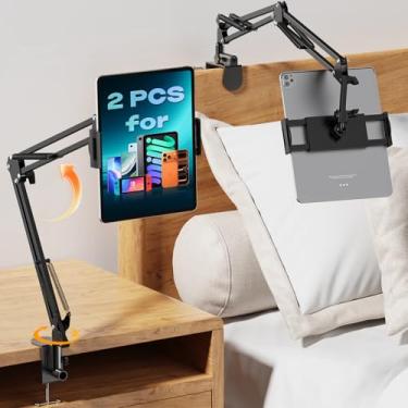Imagem de VZZNN Pacote com 2 suportes de telefone pescoço de ganso para cama, suporte de telefone de braço longo flexível para mesa, suporte de telefone com clipe estável de metal para iPhone iPad mini 7 Kindle