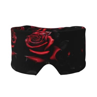 Imagem de Máscara de proteção para olhos e orelhas com estampa vermelha e rosas, respirável, ajustável, blecaute, confortável