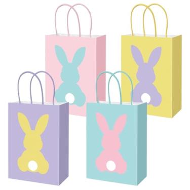 Imagem de JarThenaAMCS 120 peças de sacos de papel de Páscoa com alças coloridas coelho coelho doces sacos de guloseimas para primavera aniversário chá de bebê lembrancinhas suprimentos
