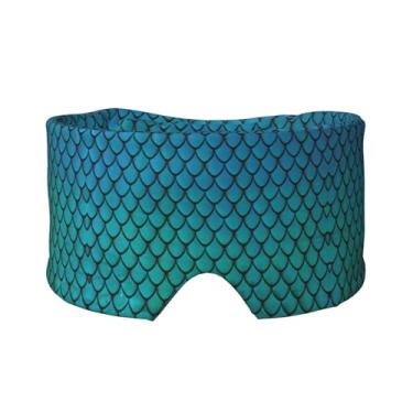 Imagem de Máscara de proteção para olhos e orelhas com estampa de escama de peixe azul, respirável, ajustável, blecaute, confortável