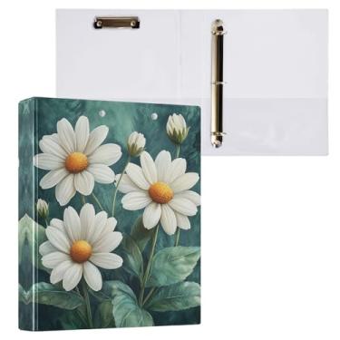 Imagem de STAYTOP Organizador de fichário redondo de flores brancas fofas, fichário de 3 anéis com prancheta (carta A4), fichário fofo para material de escritório escolar