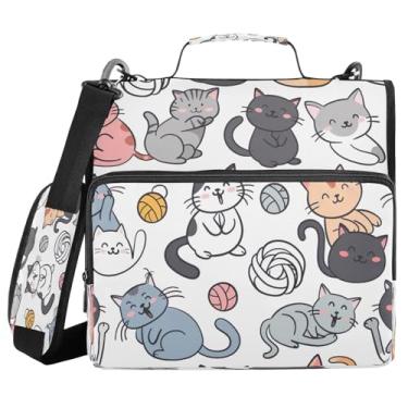 Imagem de STAYTOP Fichário de gato fofo com 3 anéis com alça de ombro, anéis D de 3,8 cm, material escolar e de escritório