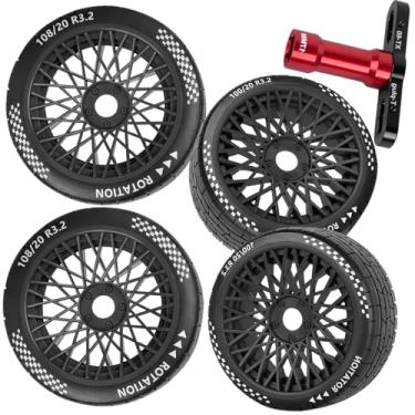 Imagem de RCMYou RC Tires and Wheels (4PCS) for 1/7 Infraction Felony FS Racing Model GT RC Car,Street Tire with Foam Inserts,Highway Wheels and Tires Set/Plastic Wheel,Black