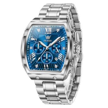 Imagem de OLEVS Relógios masculinos analógicos, quartzo, luxuoso, diamante, à prova d'água, cronógrafo, aço inoxidável, mostrador grande, quadrado, data, fase da lua, numerais romanos, relógio social masculino