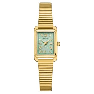 Imagem de AMOVAN Relógios dourados femininos de pulso pequeno, caixa retangular delicada, relógio de pulso vintage, quartzo vintage para o dia das mães, dia dos namorados, aniversário, ouro-verde, Vintage