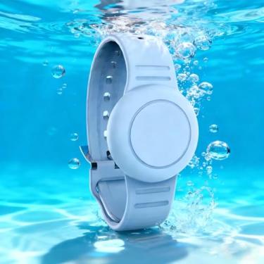 Imagem de Pulseira à prova d'água compatível com capa AirTag, pulseira oculta de silicone macio, compatível com Apple Air Tag, pulseira de relógio, azul