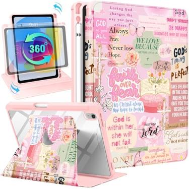 Imagem de Uppuppy Capa para iPad A16 para iPad 10ª geração, capa de 10,9 polegadas - suporte giratório de 360 graus, capa inteligente com suporte para lápis para mulheres e meninas, palavras cristãs para tablet