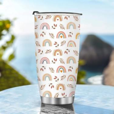 Imagem de Copos isolados, caneca de café, copo de viagem, garrafa de água, presentes para Natal, aniversário, dia das crianças, presente de aniversário, arco-íris, 590 ml, metal gelado, quente e frio, alça