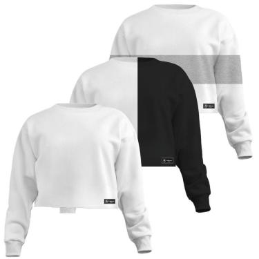 Imagem de Kit 3 Croppeds Moletom Feminino Liso Básico com Cintura Descosturada-Feminino