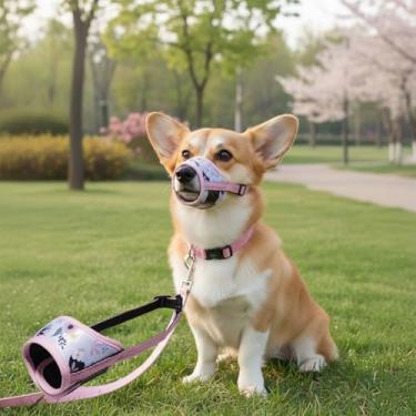 Imagem de Focinheira para cães macia ajustável, cobertura de boca de malha respirável, focinheira antimordida e queda, para cães pequenos, médios e grandes (rosa)