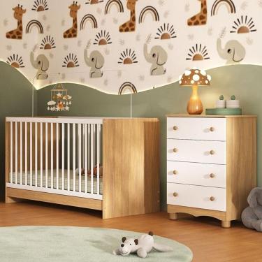 Imagem de Berço 3 em 1 para Colchão 130x60cm com Cômoda 4 Gavetas Luna Multimóveis MP4746