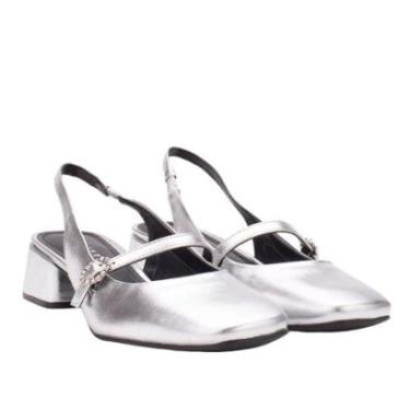 Imagem de Sapato Lia Line Prata Salto Bloco em Couro-Feminino