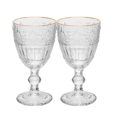 Imagem de Jogo 2 Taça De Cristal Ecológico Para água Suco Mauve Com Fio De Ouro 320ml Wolff