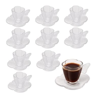Imagem de Jogo 10 Xícara De Café De Vidro Com Pires Butterfly Borboleta 80ml Wolff