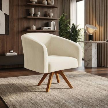 Imagem de Poltrona Decorativa Stella Base De Madeira Giratória Mm30 Veludo Cotelê D03 - D'rossi Bege