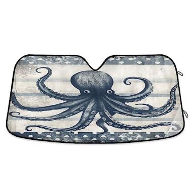 Imagem de Guarda-sol azul vintage náutico tábuas diabo para janela de carro, persianas de janela de carro, capa solar para para-brisas de carro