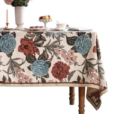 Imagem de bilin gaier Toalha de mesa de linho francês de designer para mesa quadrada, floral vermelha e azul, rústica, durável, capa de mesa decorativa para cozinha, jantar, Ação de Graças, Natal, 170 cm x 170