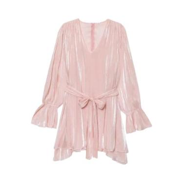 Imagem de Vestido Elegante De Manga Longa Em Seda Imitada Para Mulheres, Vestido