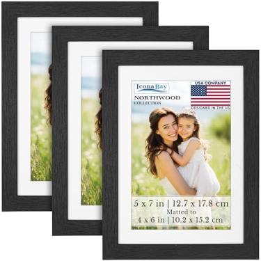 Imagem de Icona Bay - Molduras para fotos 12 x 17 cm com tapete removível para fotos de 10 x 15 cm - bálsamo preto, pacote com 3 - estilo moderno de grão de madeira com folha de capa à prova de estilhaçamento