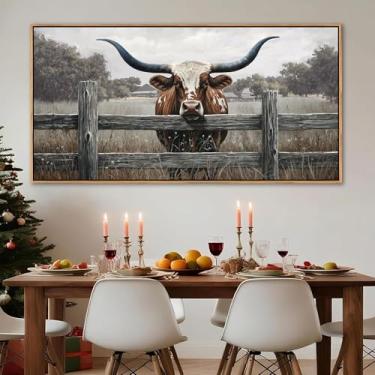Imagem de Arte de parede Highland Cow - Arte de parede rústica de casa de fazenda para decoração de parede country, arte vintage para paredes, imagens emolduradas para sala de estar, pintura em tela grande para