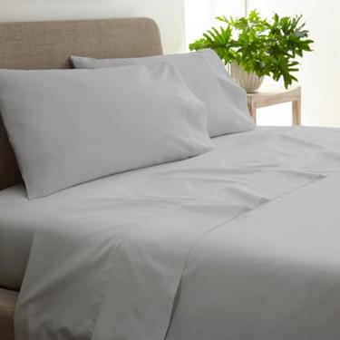 Imagem de Whisper Organics Conjunto de lençóis 100% algodão orgânico, 270 fios, percal macio - certificado GOTS (Queen, prata)