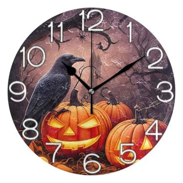 Imagem de GAIGEO Relógio de parede preto pássaro abóbora de Halloween analógico decorativo relógio de cozinha rústico estético silencioso sem tique-taque, arte de parede moderna legal decoração de casa, 25 cm