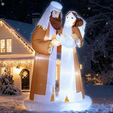 Imagem de TRMESIA Decoração de nascimento de Jesus de 2,8 m para ambientes internos e externos, presépio inflável com luzes LED, decoração de jardim de Natal, decoração de Natal, celebrações e festas de fim de