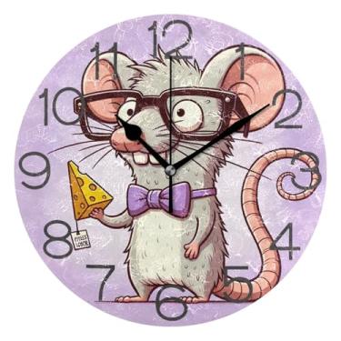 Imagem de GAIGEO Relógio de parede analógico decorativo relógio de cozinha rústico operado por bateria silencioso, decoração de parede vintage sala de estar rato de desenho animado engraçado, 25 cm, ponteiros