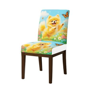 Imagem de HOMETITUTE Capas de cadeira de alta elasticidade para cadeiras de jantar, laváveis, conjunto de 4 capas macias de assento de cozinha, linda borboleta da Pomerânia para casa, hotel, restaurante