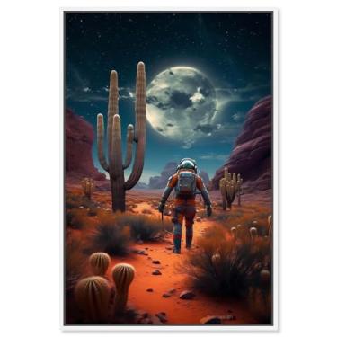 Imagem de Arte de parede de astronauta com impressão em tela Desert Planet Drifter por Art Remedy, moldura branca, 40,6 x 61 cm