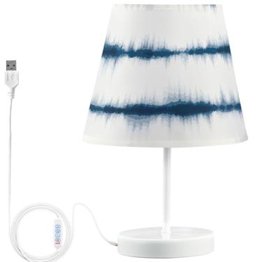Imagem de TSENQUE Candeeiros de mesa personalizados Shibori Aquarela Índigo Tie Candeeiros de cabeceira de LED modernos para quiosques noturnos, recarregável por USB, lâmpada quente que muda de cor exclusiva