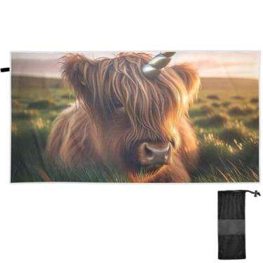 Imagem de TSENQUE Lindas toalhas de praia de unicórnio de gado highland à prova de areia toalha de praia grande para adultos fofa secagem rápida leve verão praia piscina yoga acampamento 180 x 79 centímetros