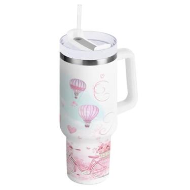 Imagem de Wassud Copo romântico Torre Eiffel com alça e tampa de canudo copo isolado garrafa de água de aço inoxidável à prova de vazamento caneca de viagem presentes para mulheres 850 g