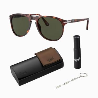 Imagem de Persol Óculos de sol em forma de piloto PO9649S com kit oficial de óculos, Armação Havana | Lente verde