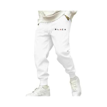 Imagem de Calças De Moletom Masculinas Pretas Com Bolsos, Cintura Elástica, Esta