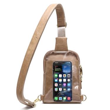 Imagem de INICAT Bolsa tiracolo feminina com tela sensível ao toque pequena bolsa tiracolo para celular pochete, Damasco caramelo, Large, Casual