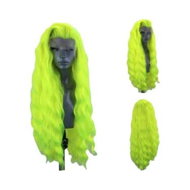 Imagem de Peruca Sintética Longa Com Ondas Naturais Em Rosa Pastel, Lace Front, 