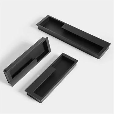 Imagem de Puxadores de porta deslizantes pretos dourados puxadores de porta de armário ocultos puxadores de gaveta puxadores de móveis 1 peça (preto 128 mm esquerdo)