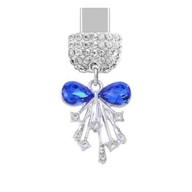 Imagem de ELISE & FONDA TP985 Tipo-C porta de carregamento cristal antipoeira pequeno arco 3D pingente de celular para iPhone 15/16/Samsung/OnePlus/Xiaomi/oppo telefones Android (azul)