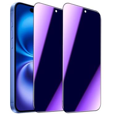 Imagem de SOOPUR Pacote com 2 protetores de tela de privacidade compatíveis com iPhone 15 Plus/16 Plus, antiespião, antiespião, luz azul, película de vidro temperado, resistente a arranhões, cobertura total