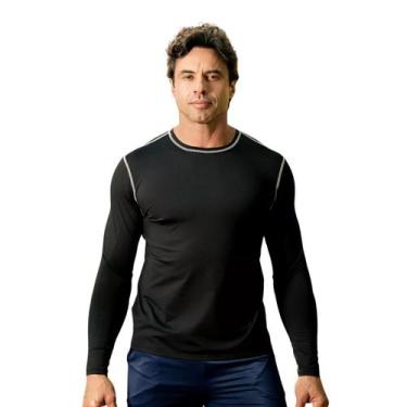 Imagem de Camiseta Camisa Manga Longa Proteção UV Masculina Cor Preta - Frelith,