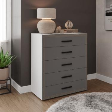 Imagem de Cômoda Valência 5 Gavetas Branco Cinza Politorno Móveis