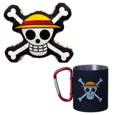 Imagem de COMP Kit Almofada Luffy Skull One Piece + Caneca Mosquetão 300ml Zona 