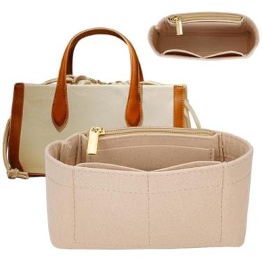 Imagem de WEBEEDY 3 peças de inserção organizadora de bolsa pequena, mini bolsa interna de feltro marrom claro com bolso para cartão com zíper, inserções de bolsa para mulheres, presente de viagem, 16,5 x 4,5 x