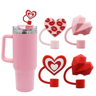 Imagem de Meitesti Tampa de palha para copo Stanley, topo de palha em forma de coração compatível com copo de 30 e 1,134 g com alça, tampas de pontas de canudo de 10 mm 1 cm, presentes divertidos para casais