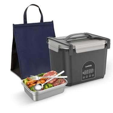 Imagem de Lovinity Lancheira elétrica sem fio | Lancheira com autoaquecimento de 1,2 L para adultos, aquecedor de alimentos recarregável e portátil com panela interna de aço inoxidável | para escritório, carro